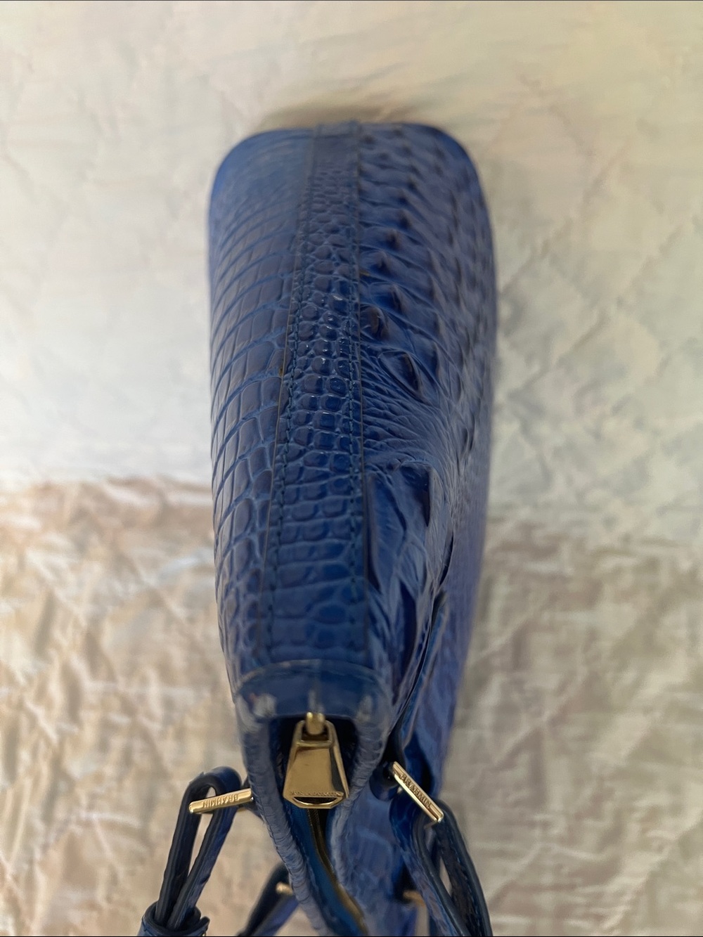 Brahmin Royal Blue Croc-Embossed Leather Tote wear on straps distinctive - Picture 5 of 12
